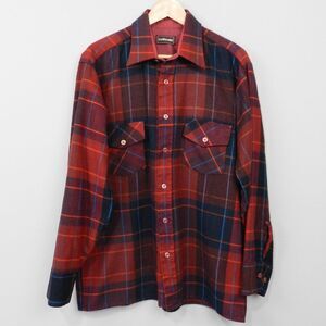 Traditionalist Vintage Plaid Flannel Button Down Shirt Size L Western Grunge Red
